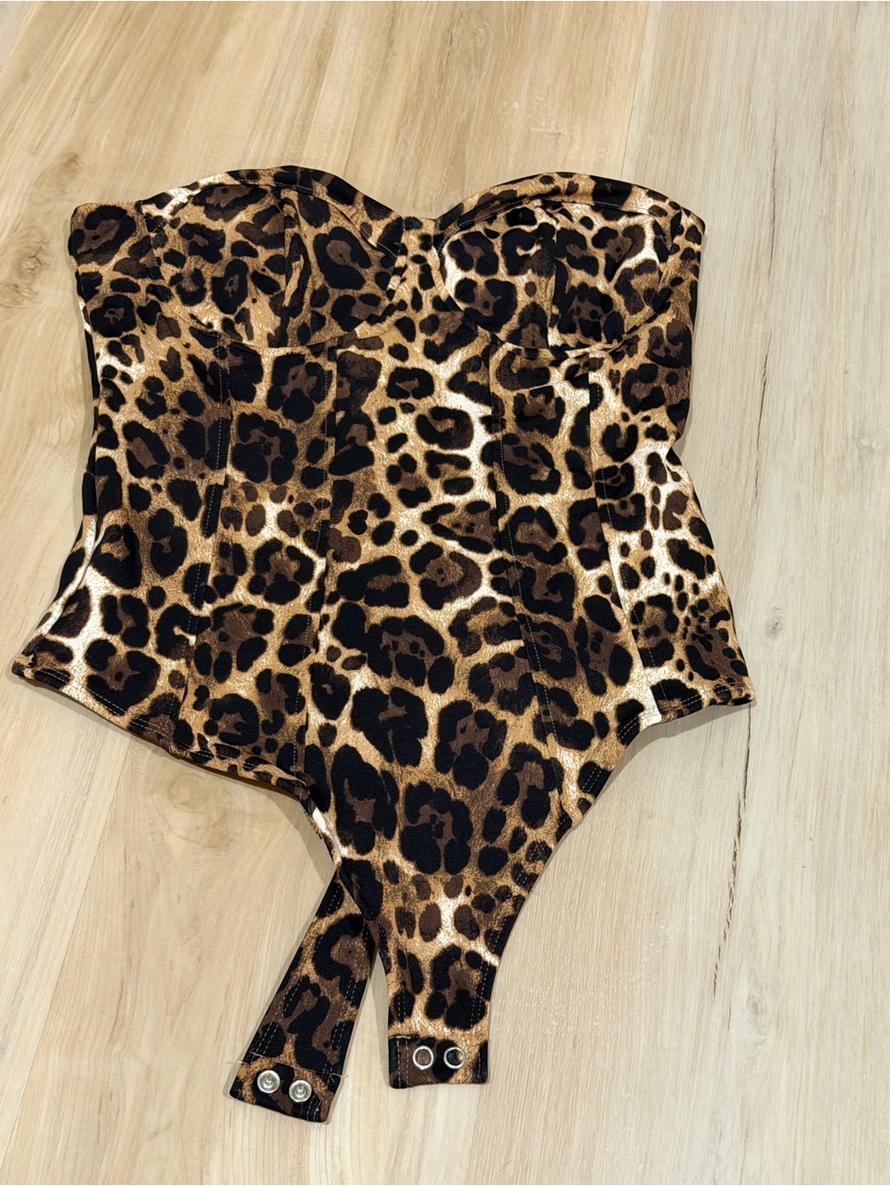 Express Leopard Print Strapless Bodysuit - Brown/Black
